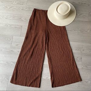 Lush Burnt Orange Plisse Wide Leg Cropped Pants